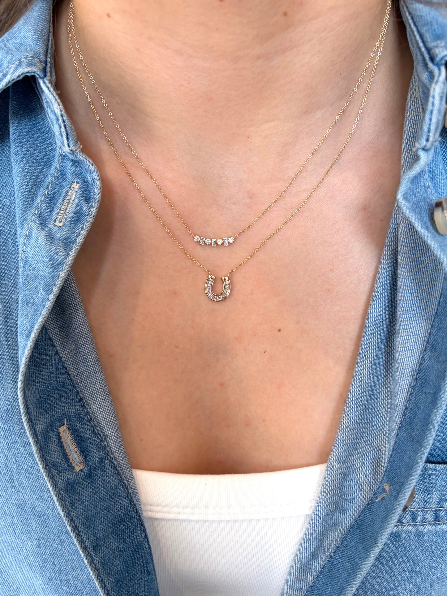 Vintage La Rose 14K Baguette Horseshoe Necklace