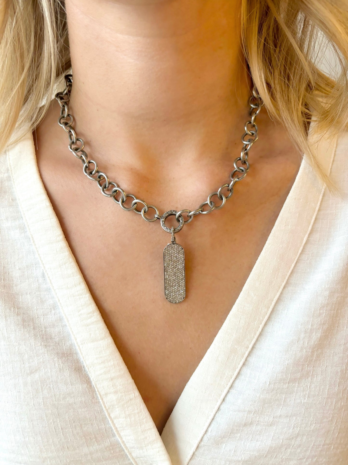 Vintage La Rose Sterling Silver Oval Dog Tag Pendant