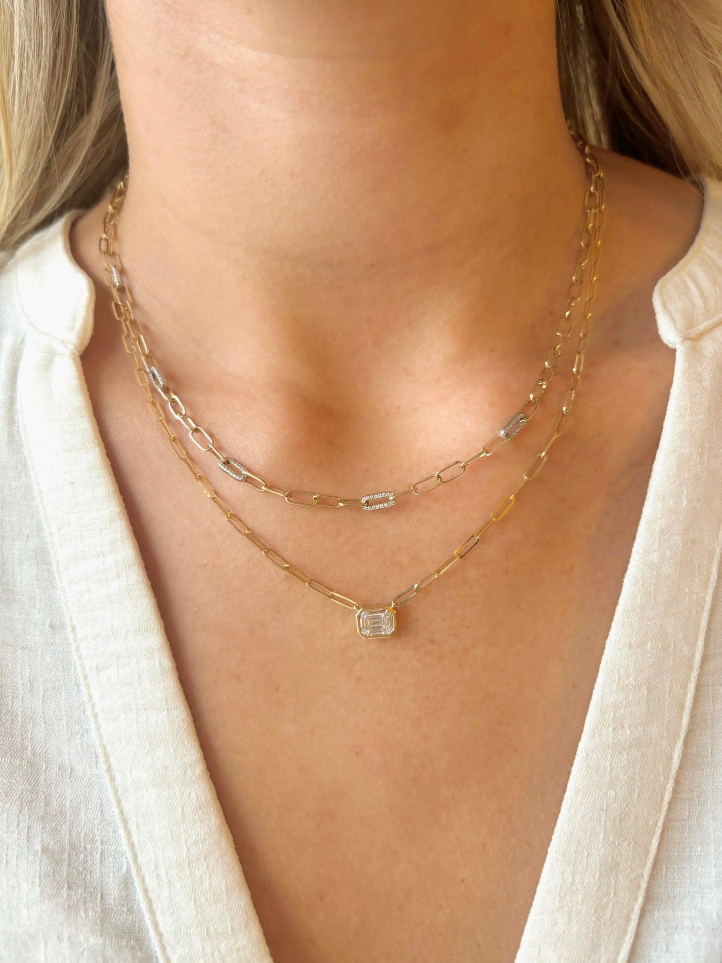 14K Vintage La Rose Baguette Diamond Necklace