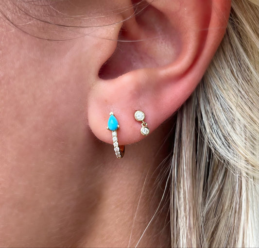 Vintage La Rose 14K Turquoise Stud Huggie