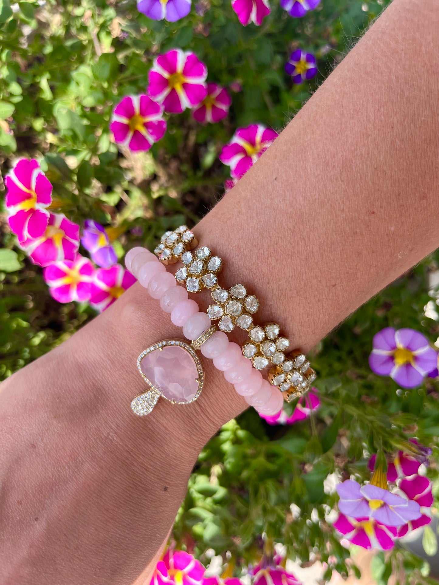TRUNKSHOW The Woods Rose Quartz Mushroom and Jade Bracelet