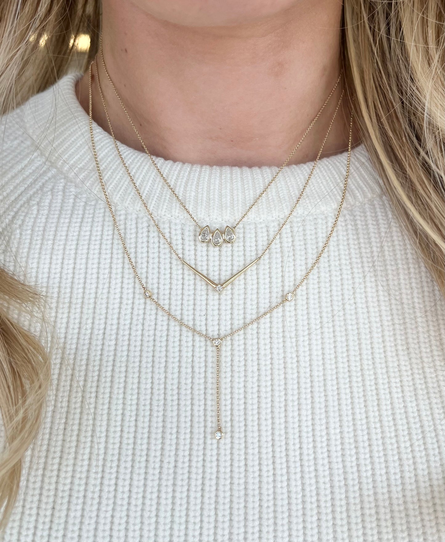 14K Vintage La Rose Bezel Lariat Necklace