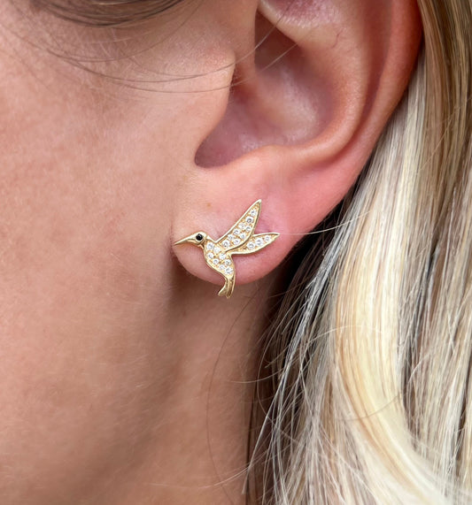Vintage La Rose 14K Hummingbird Studs