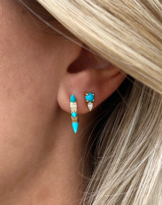 Vintage La Rose 14K Turquoise Spike Huggies