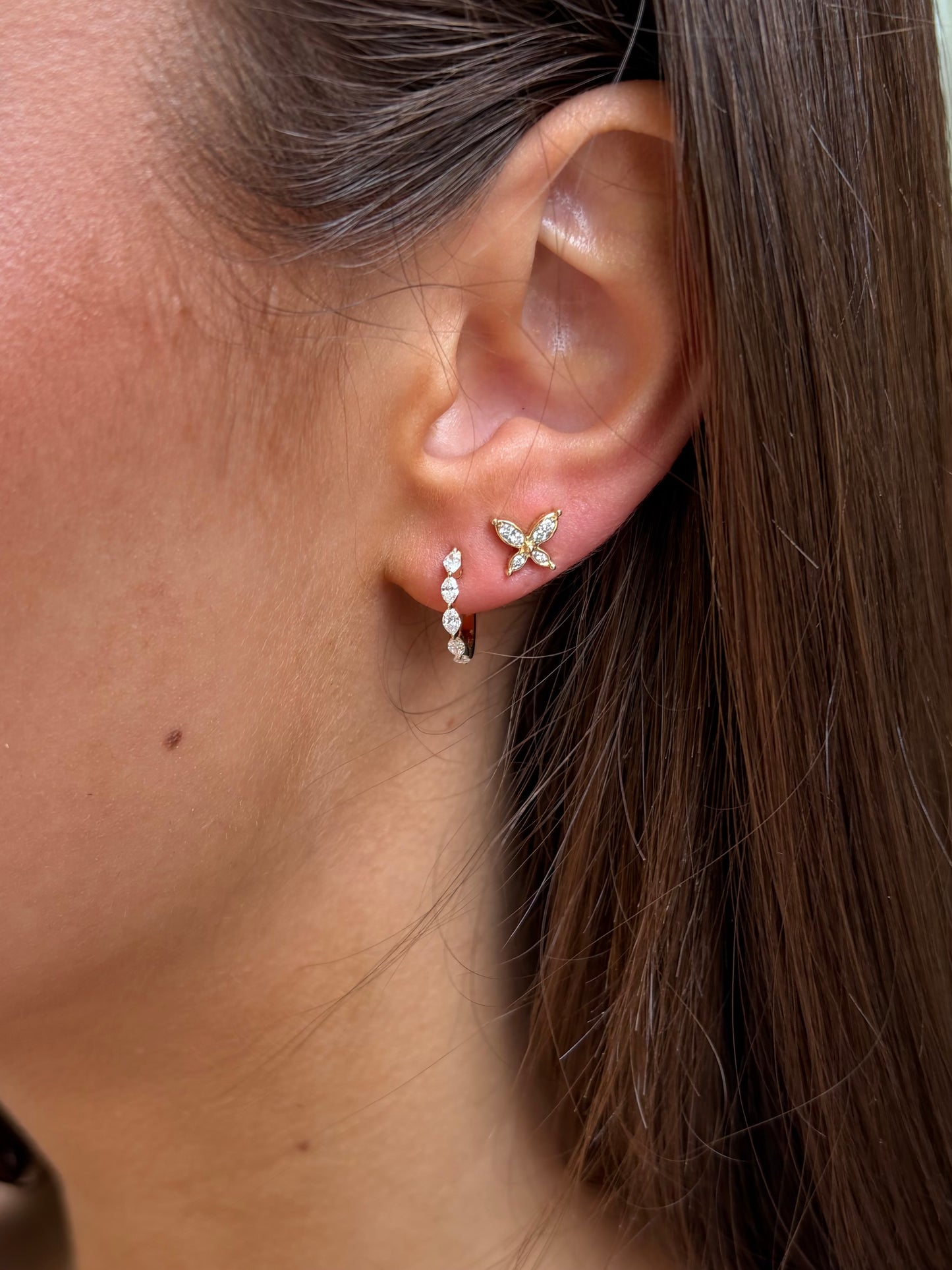 Vintage La Rose 14K Butterfly Diamond Studs