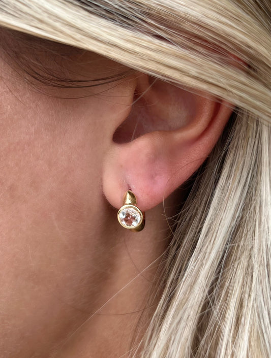 Vintage La Rose 14K White Topaz Huggie