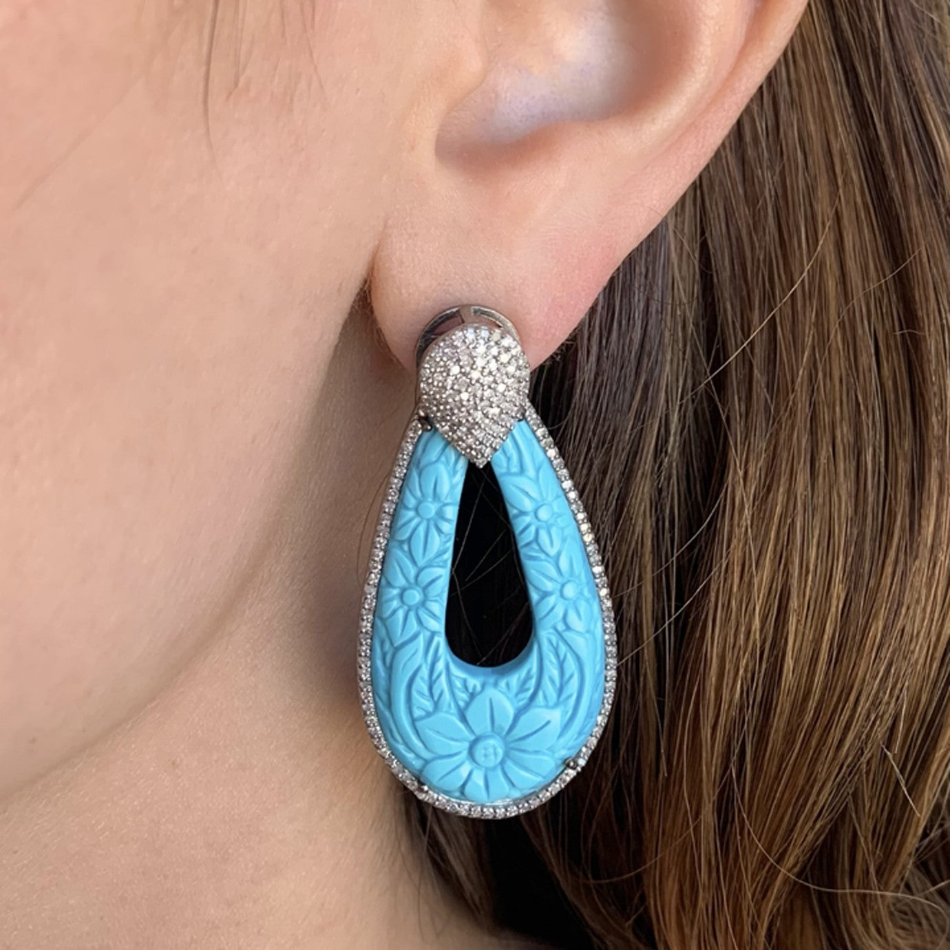 The Woods Fine Jewelry Carved Turquoise Earrings