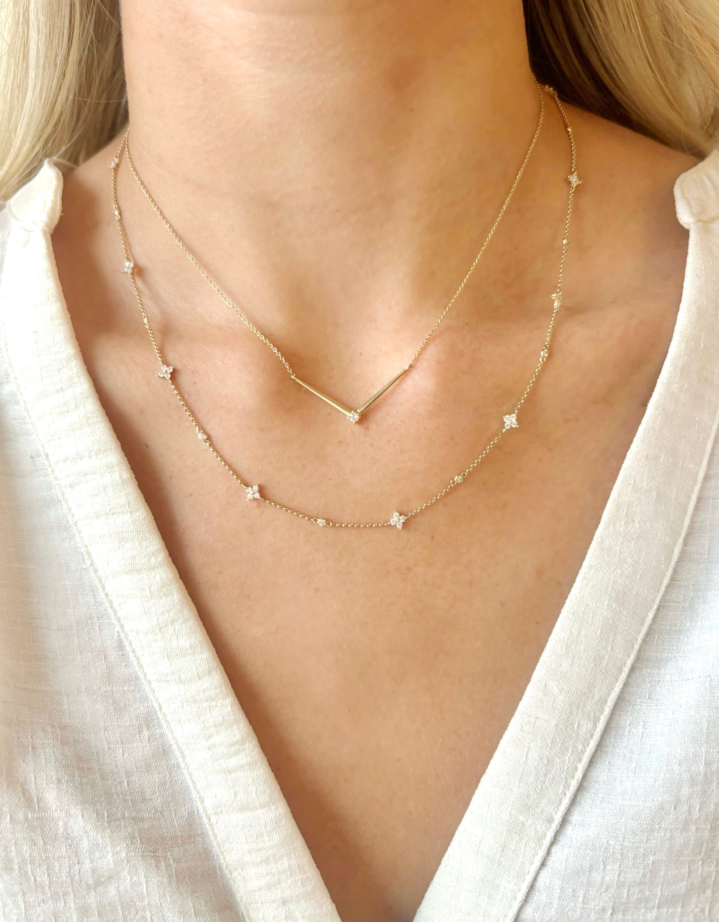 Vintage La Rose 14K Starlight Station Necklace