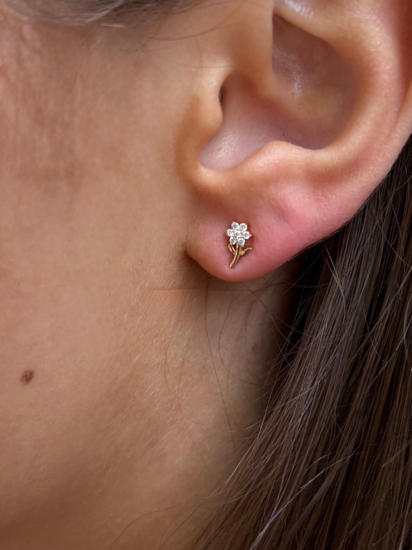 Vintage La Rose 14K Diamond Flower Studs