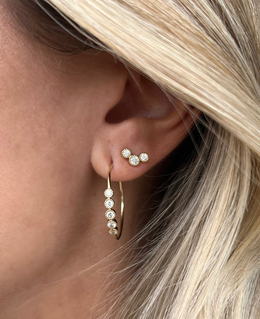 Vintage La Rose 14K Trio Diamond Studs