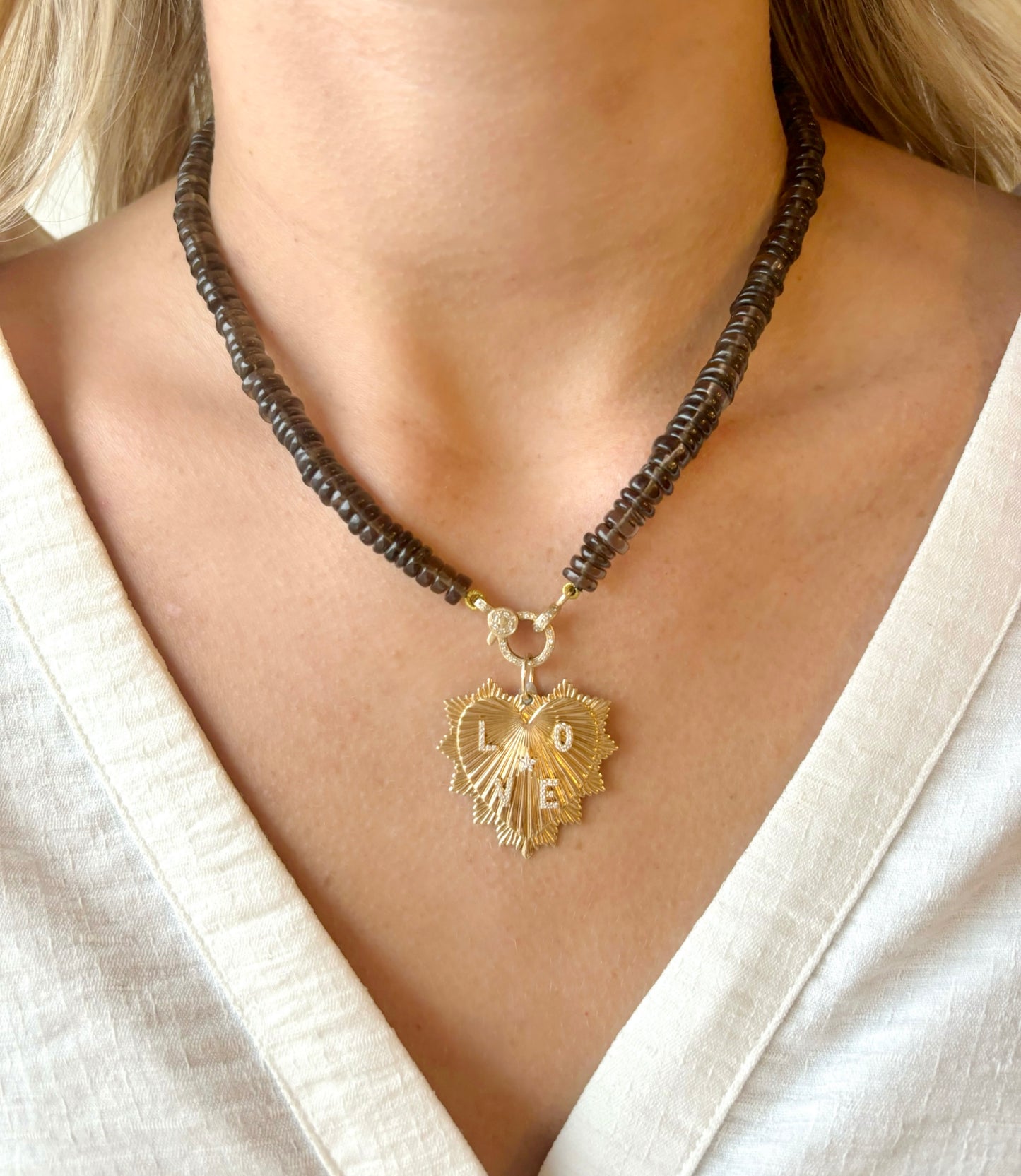 14K Vintage La Rose Smokey Quartz Chain 17"