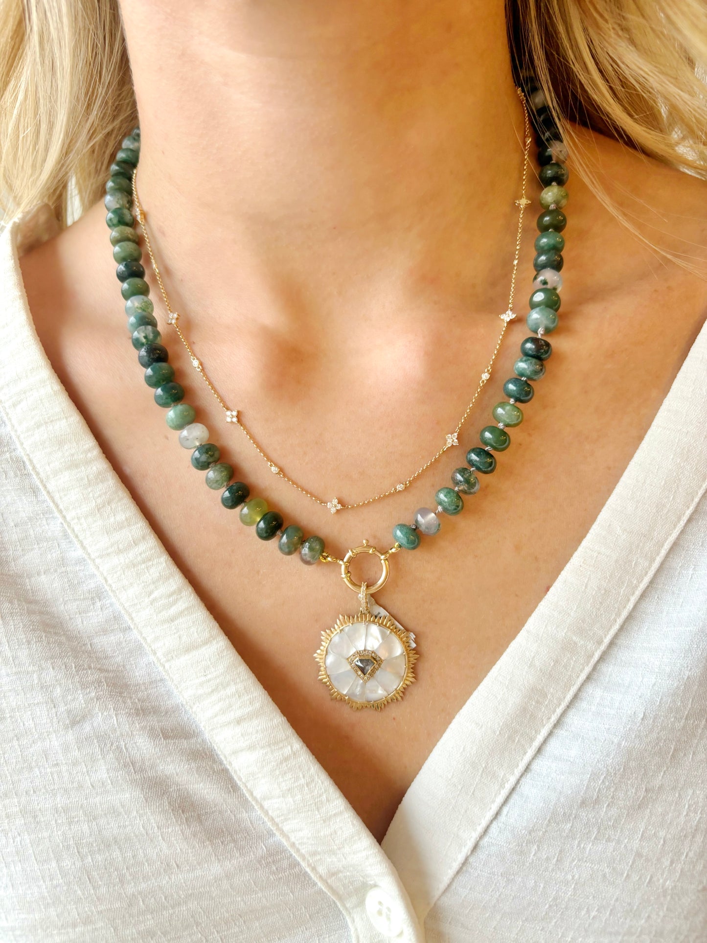 14K Vintage La Rose Moss Agate Chain 19"