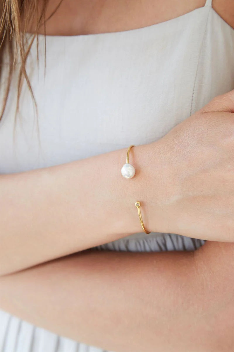 Chan Luu White Pearl and Diamond Cuff