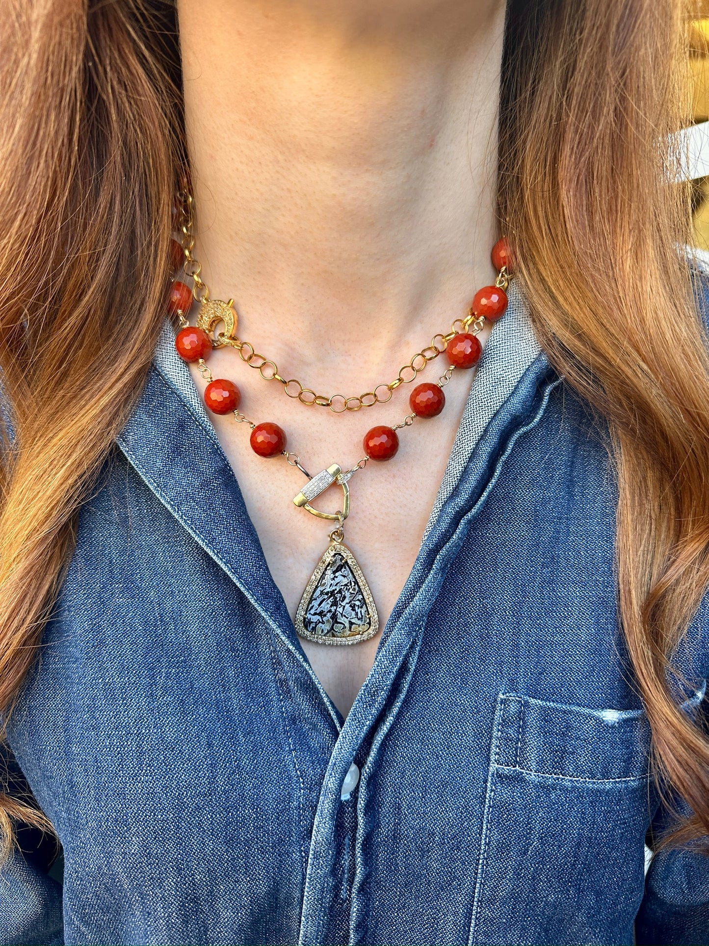 The Woods Red Jade Diamond Chain 17.5"