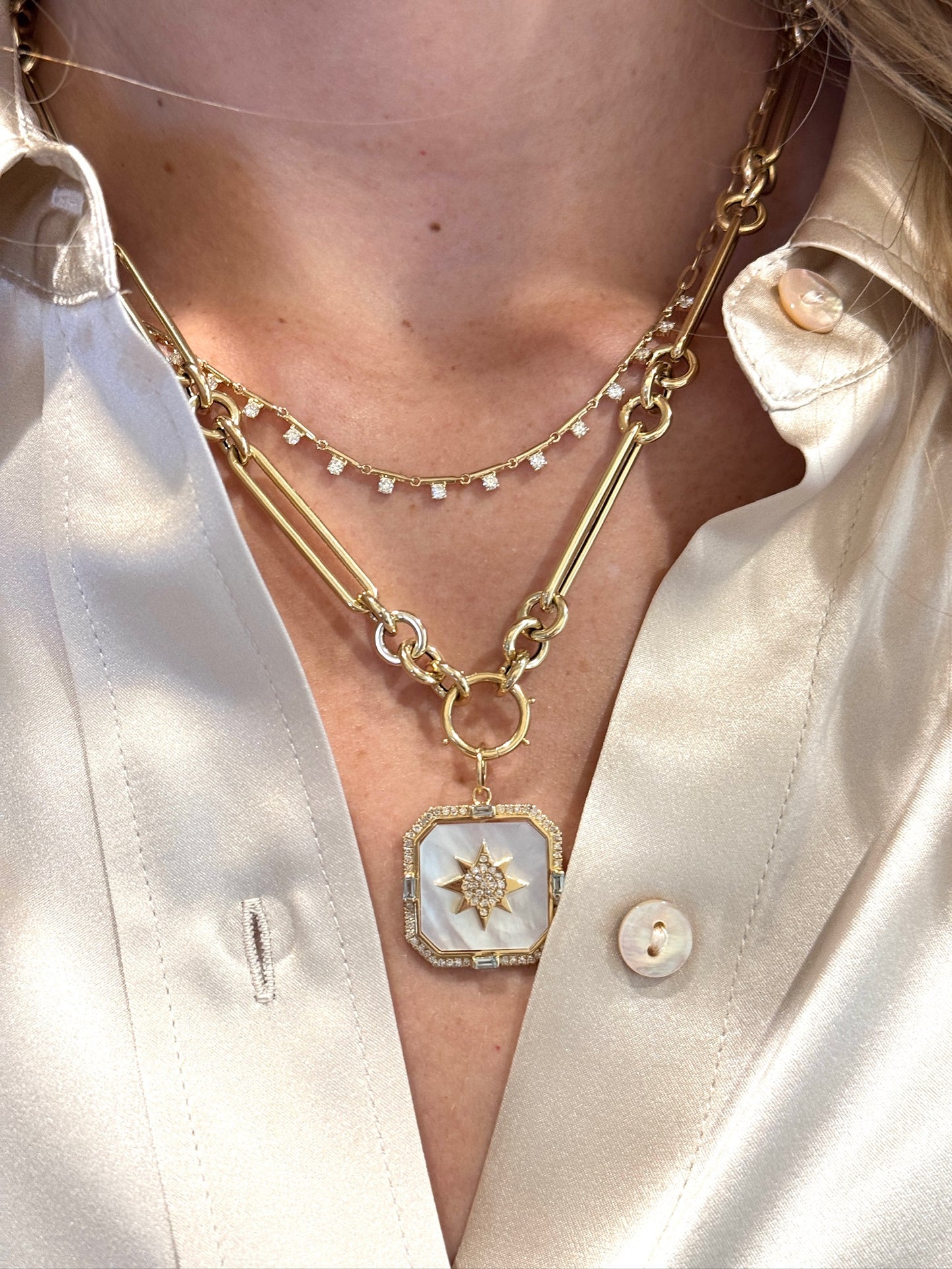 Vintage La Rose 14K Mother of Pearl Tag Pendant