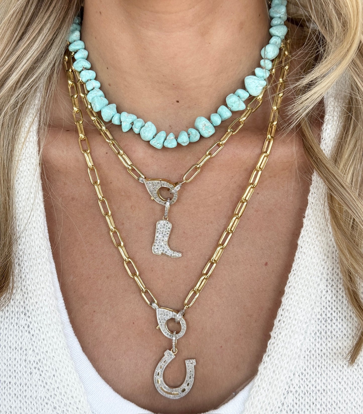 The Woods Diamond and Brass Horseshoe Pendant