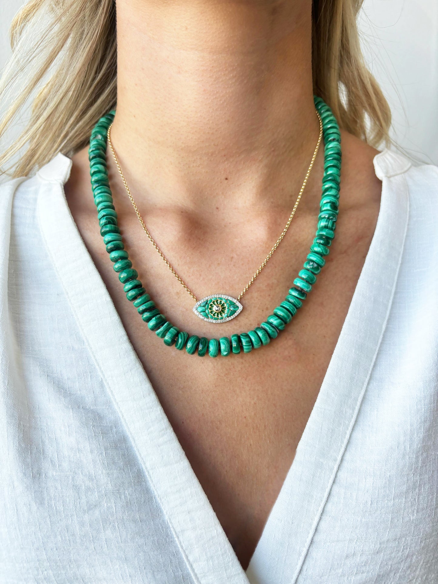 The Woods Fine Jewelry Malachite and Diamond Eye Necklace
