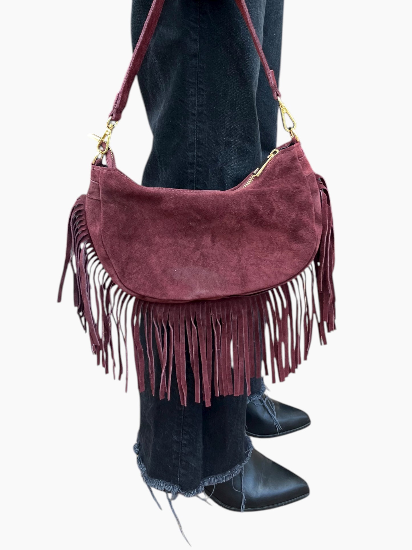 Italian Leather Fringe Bag Merlot