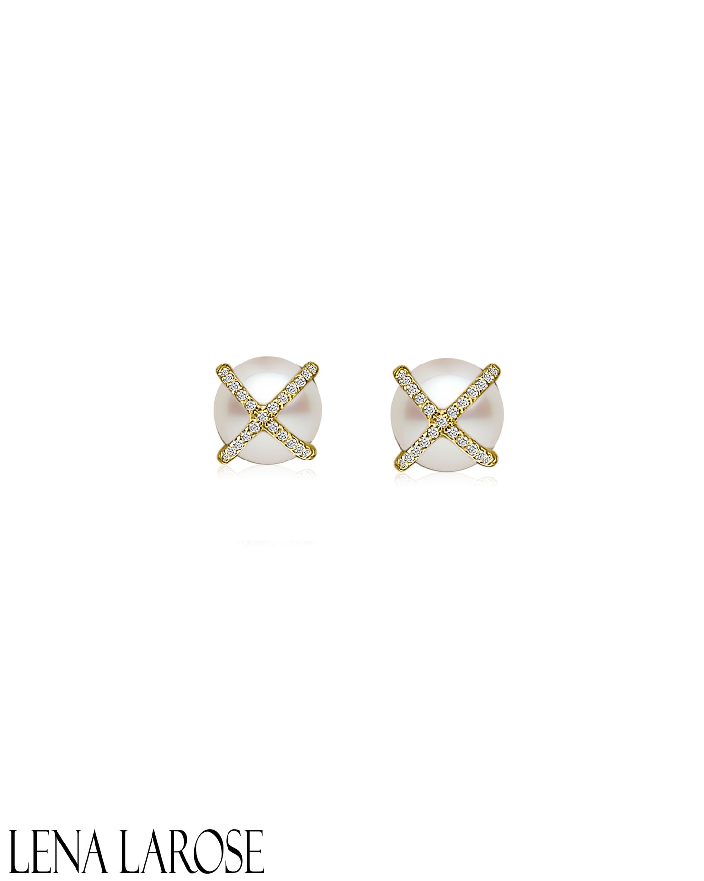 Vintage La Rose 14K Diamond Cage Pearl Huggies
