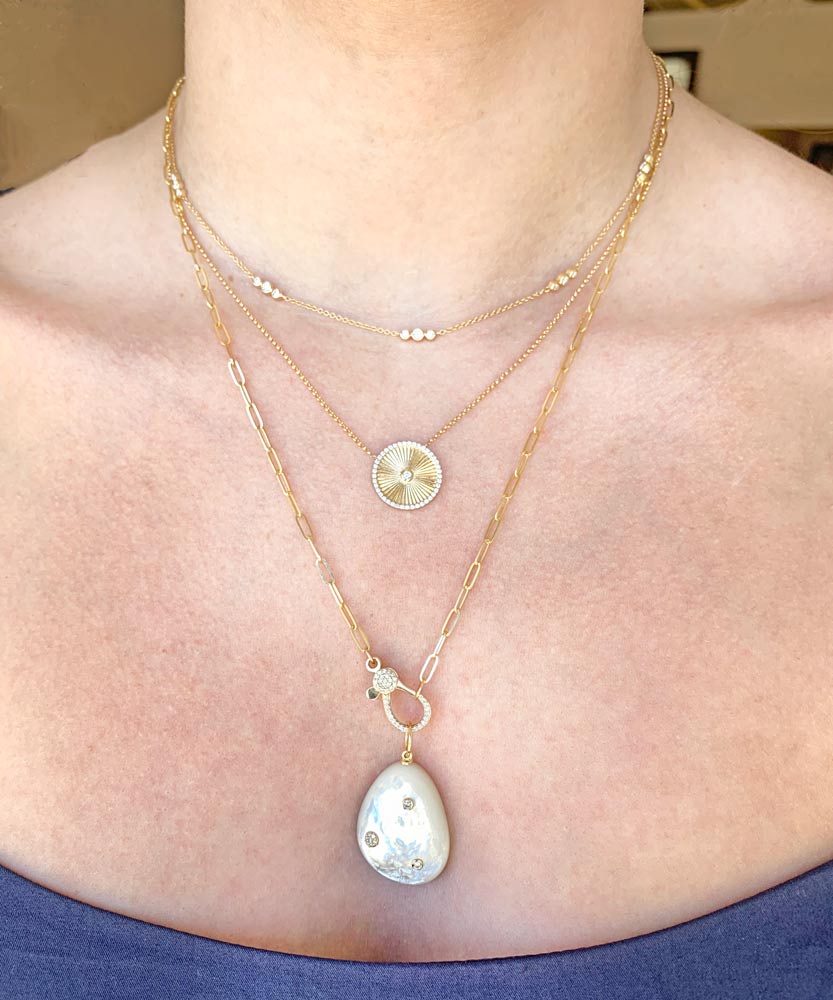 Vintage La Rose 14k Diamond Bezel Necklace