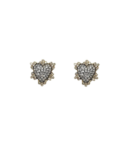 Vintage La Rose 14K Gold/Sterling Starburst Heart Studs