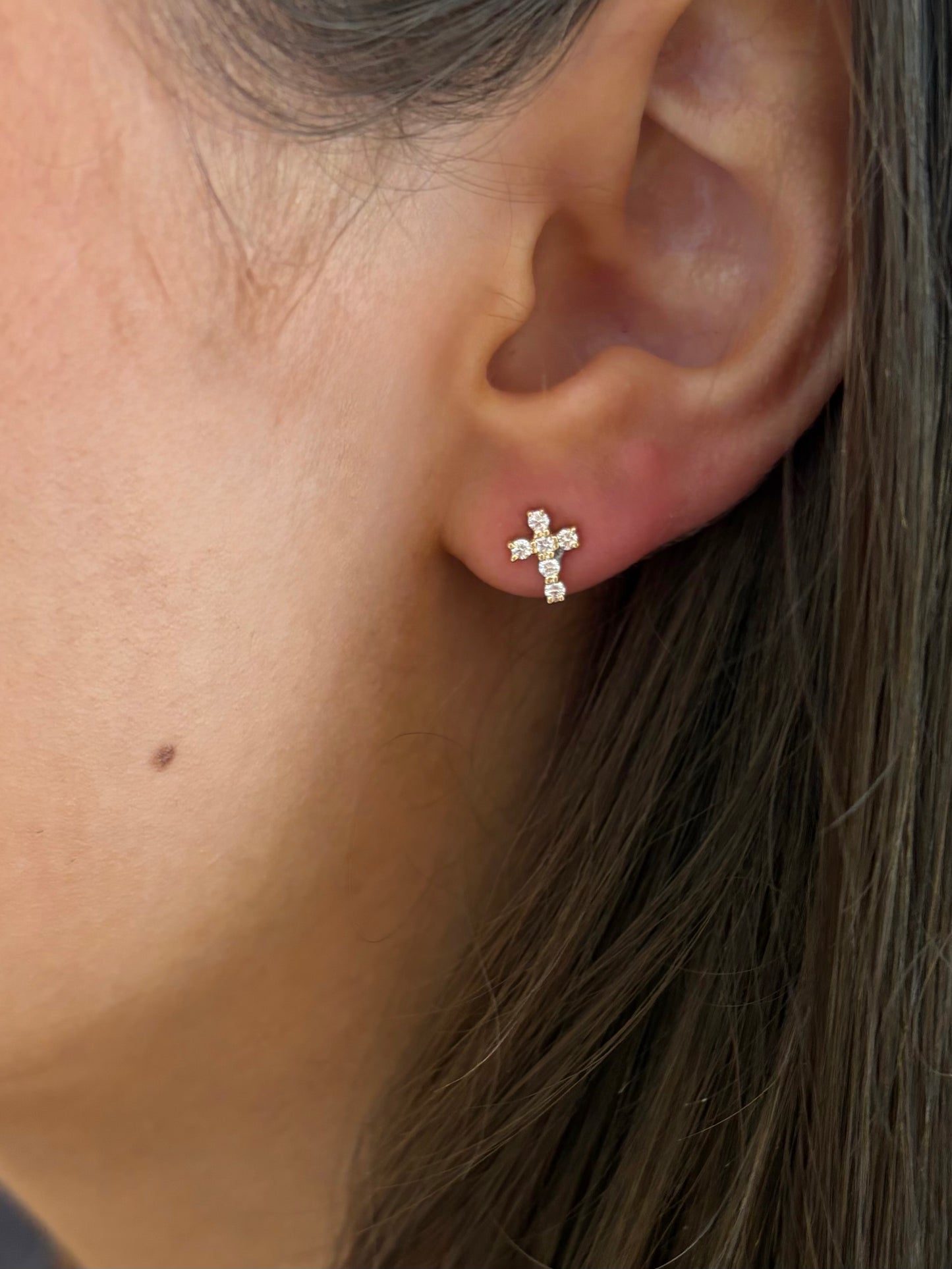 Vintage La Rose 14K Diamond Cross Studs