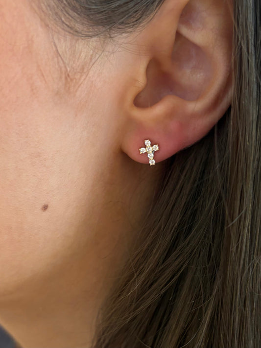 Vintage La Rose 14K Diamond Cross Studs