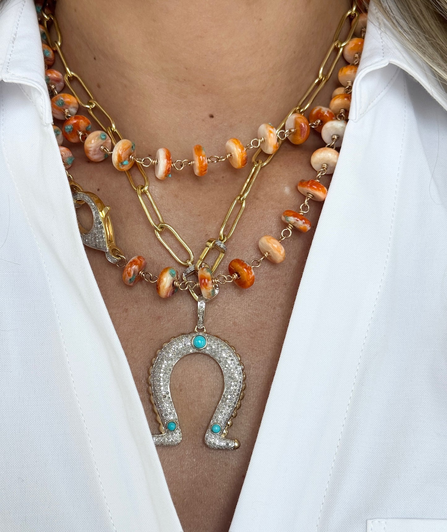 TRUNKSHOW The Woods Pave and Turquoise Horseshoe Pendant