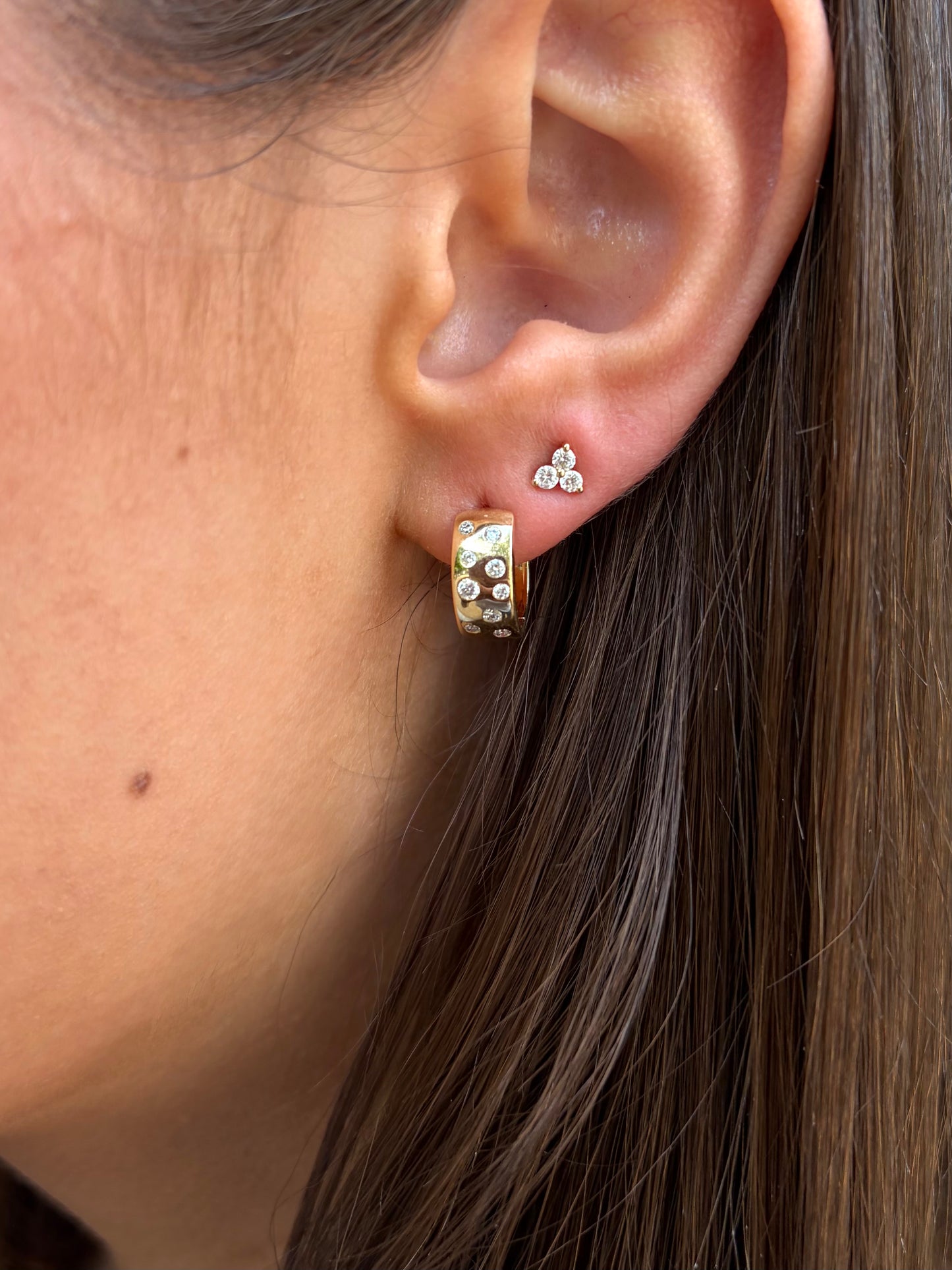 Vintage La Rose 14K Diamond Dot Huggies