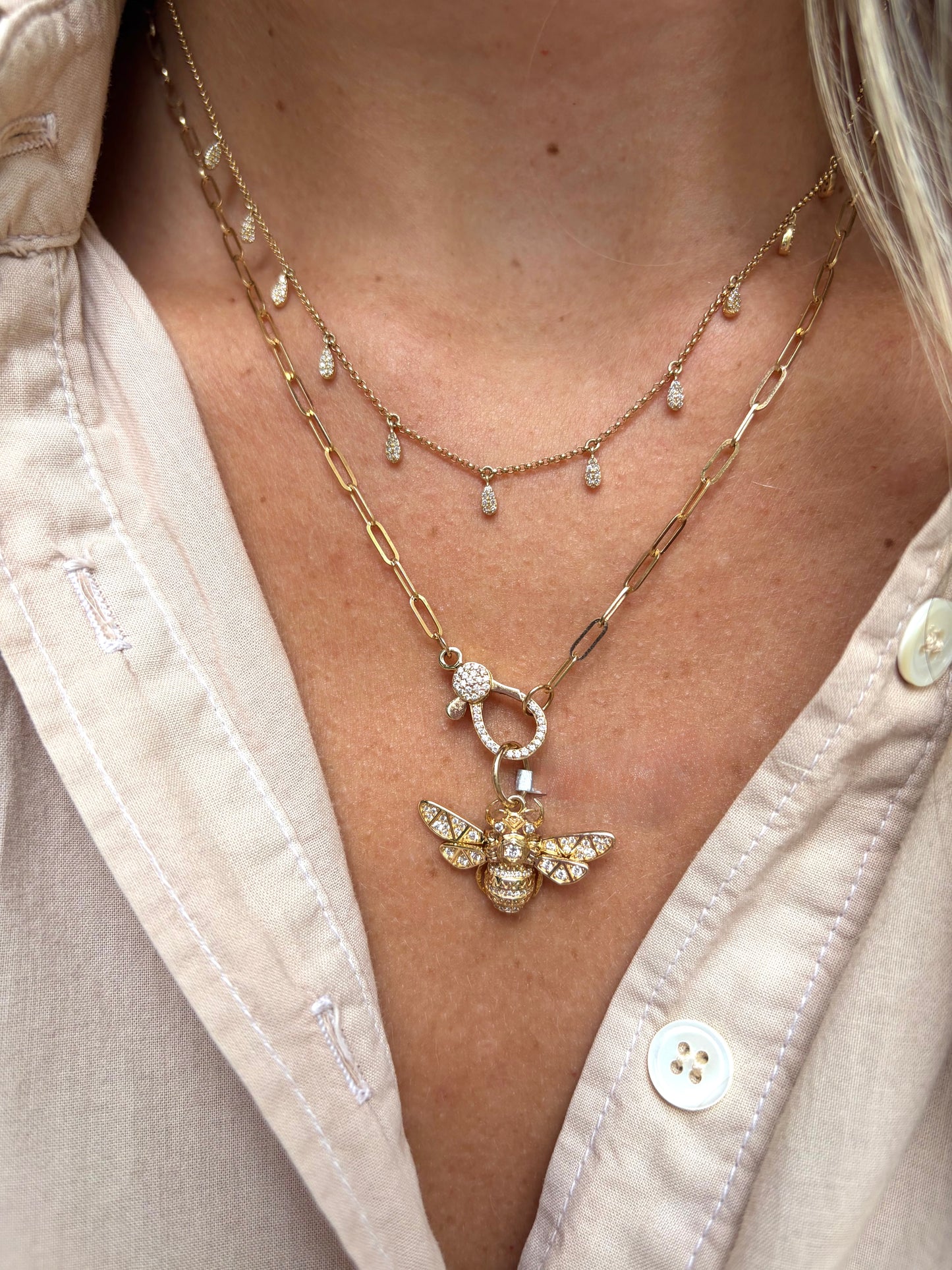 Vintage La Rose 14k Pave Bumble Bee Pendant