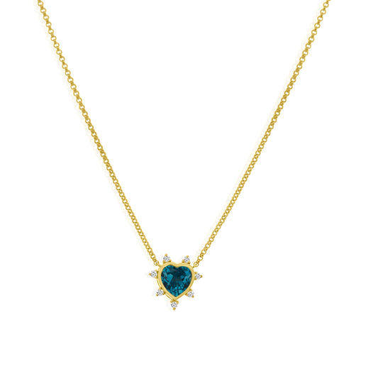 Vintage La Rose 14K London Blue Topaz Heart Necklace