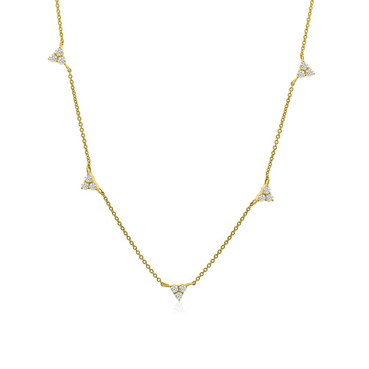 Vintage La Rose 14K Diamond Trio Station Necklace