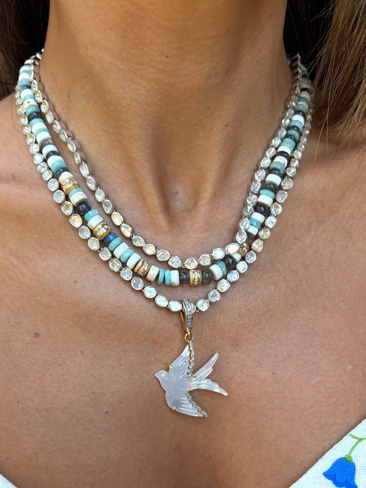 The Woods Mother of Pearl Bird Pendant