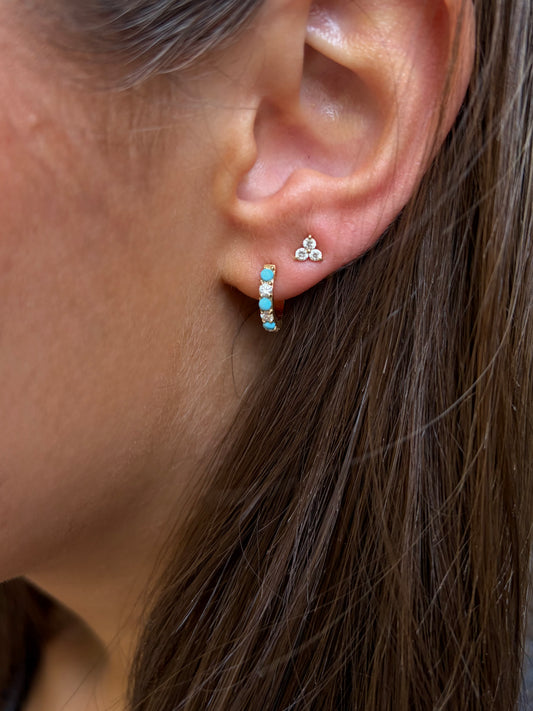 Vintage La Rose 14K Turquoise and Diamond Huggies
