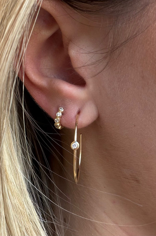 Vintage La Rose 14K Single Diamond Bezel Hoop