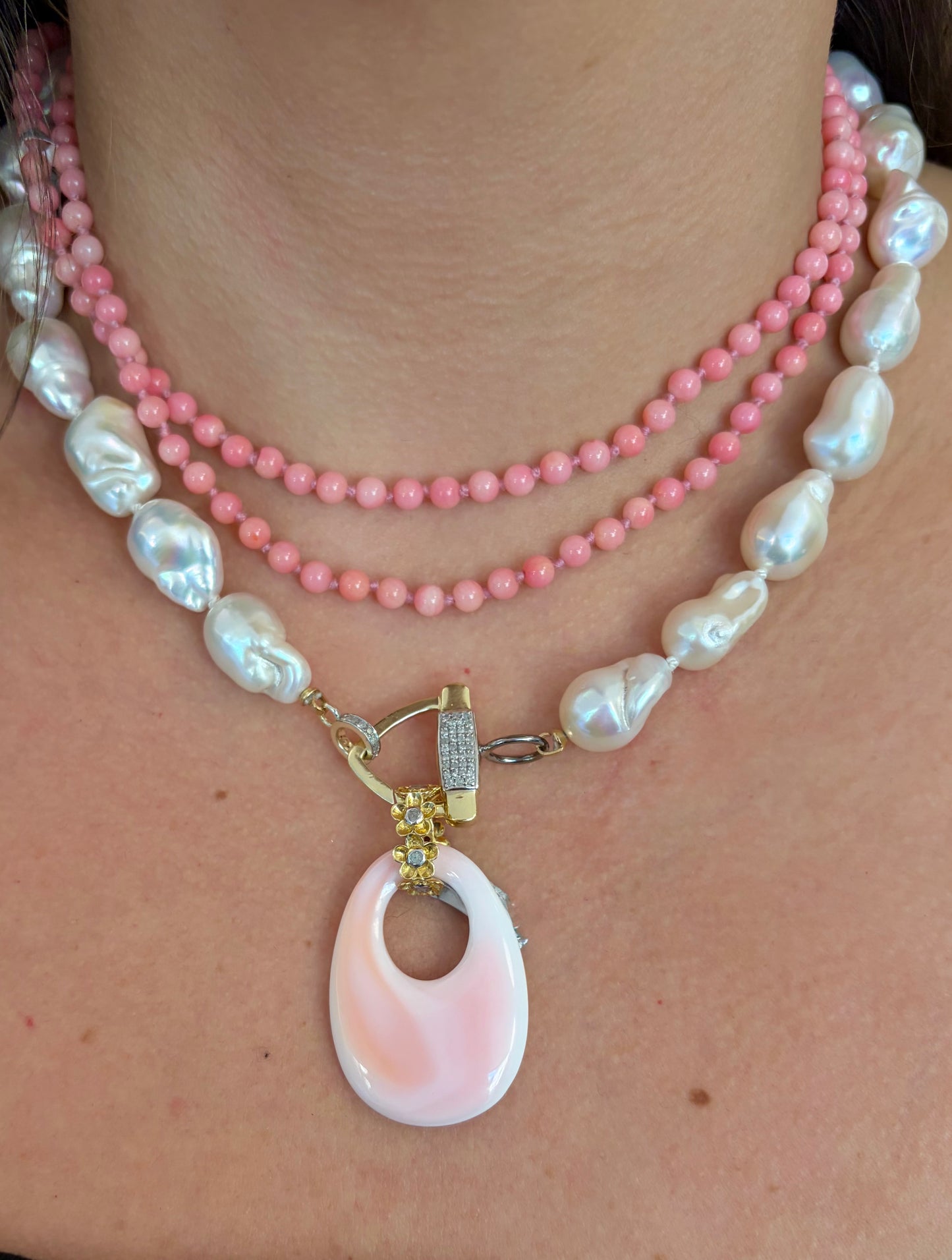 The Woods Baroque Pearl Diamond Necklace 17.5"