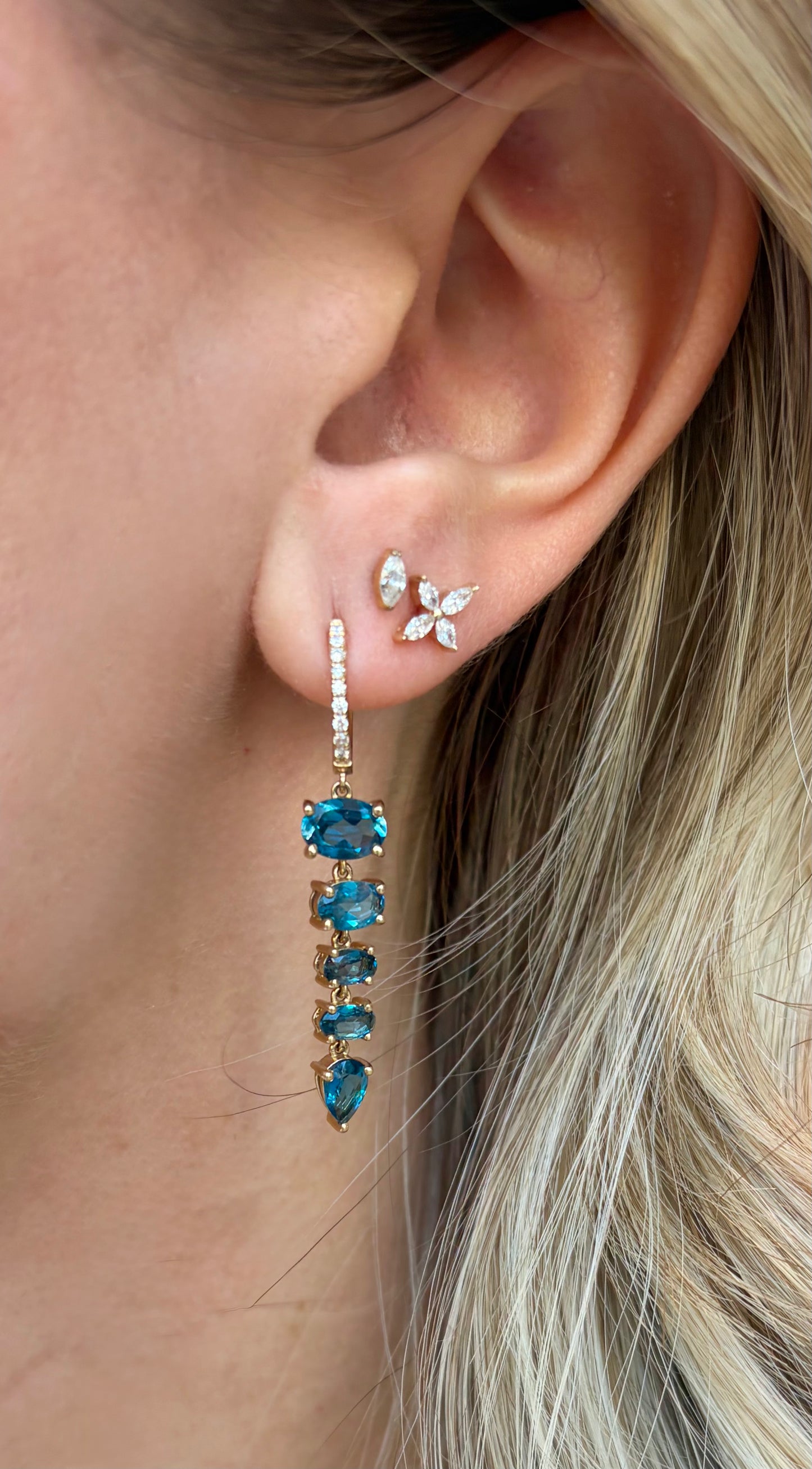 Vintage La Rose 14K London Blue Topaz Drop Earrings