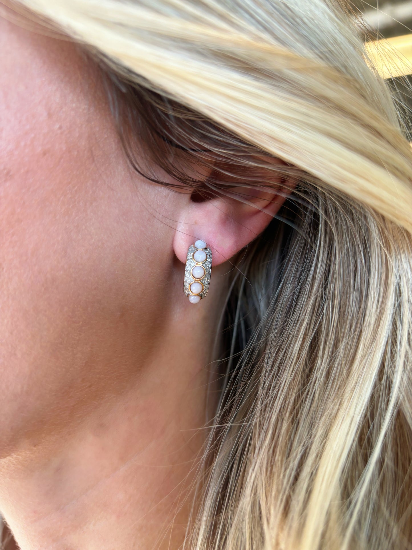 The Woods Pink Opal Diamond Hoop Earring