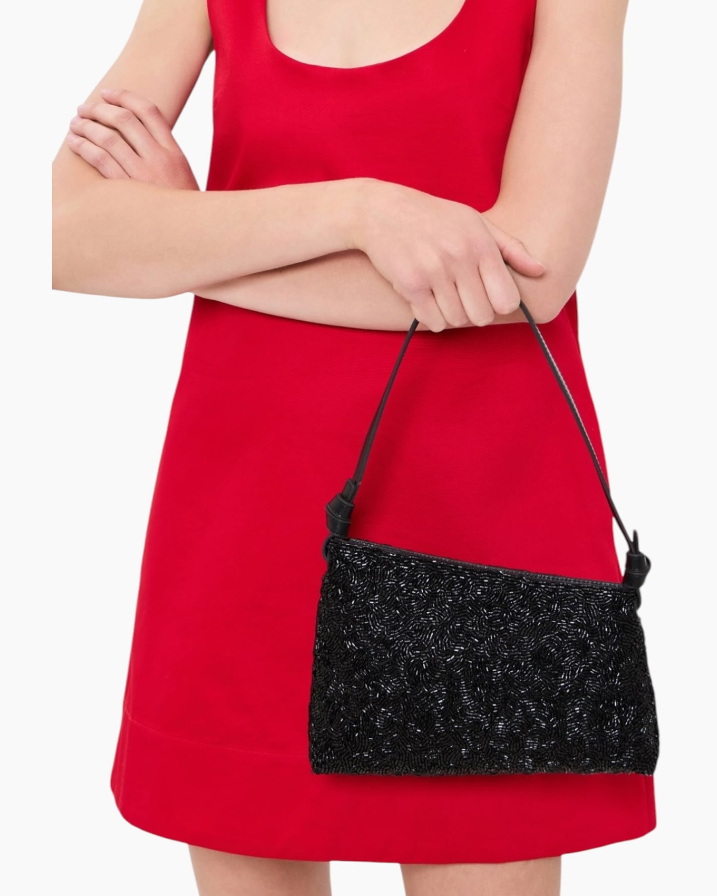 Staud Dani Mini Beaded Shoulder Bag Black