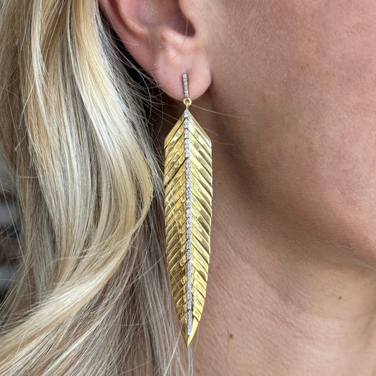 TRUNKSHOW The Woods Brass Feather Drop Earrings