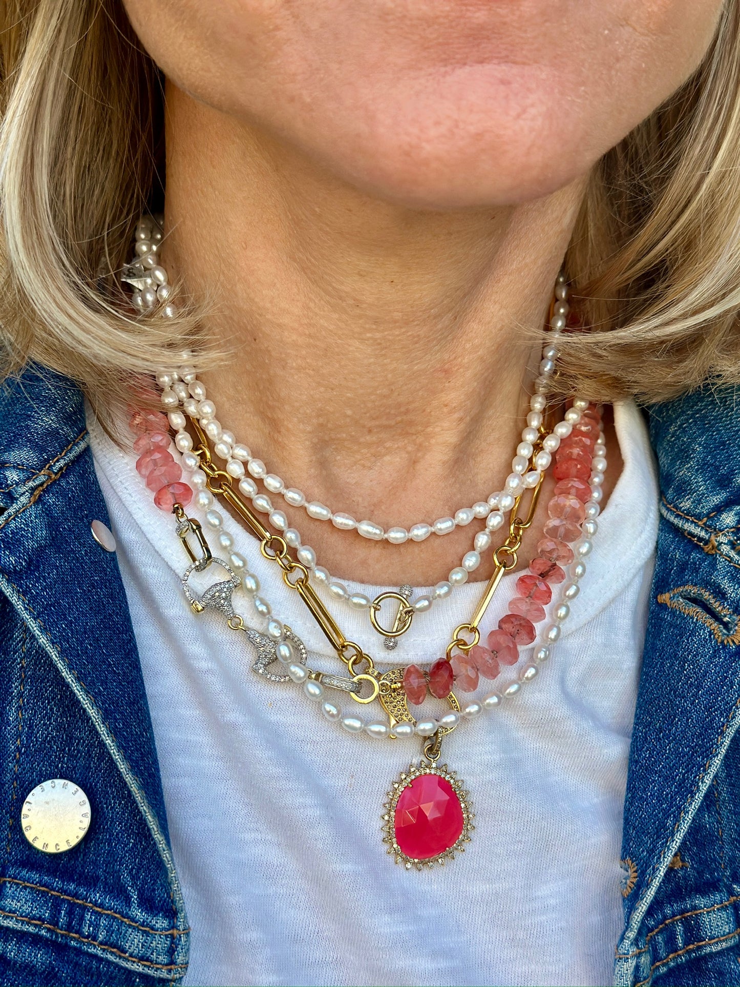 The Woods Cherry Quartz Diamond Chain 17.25"