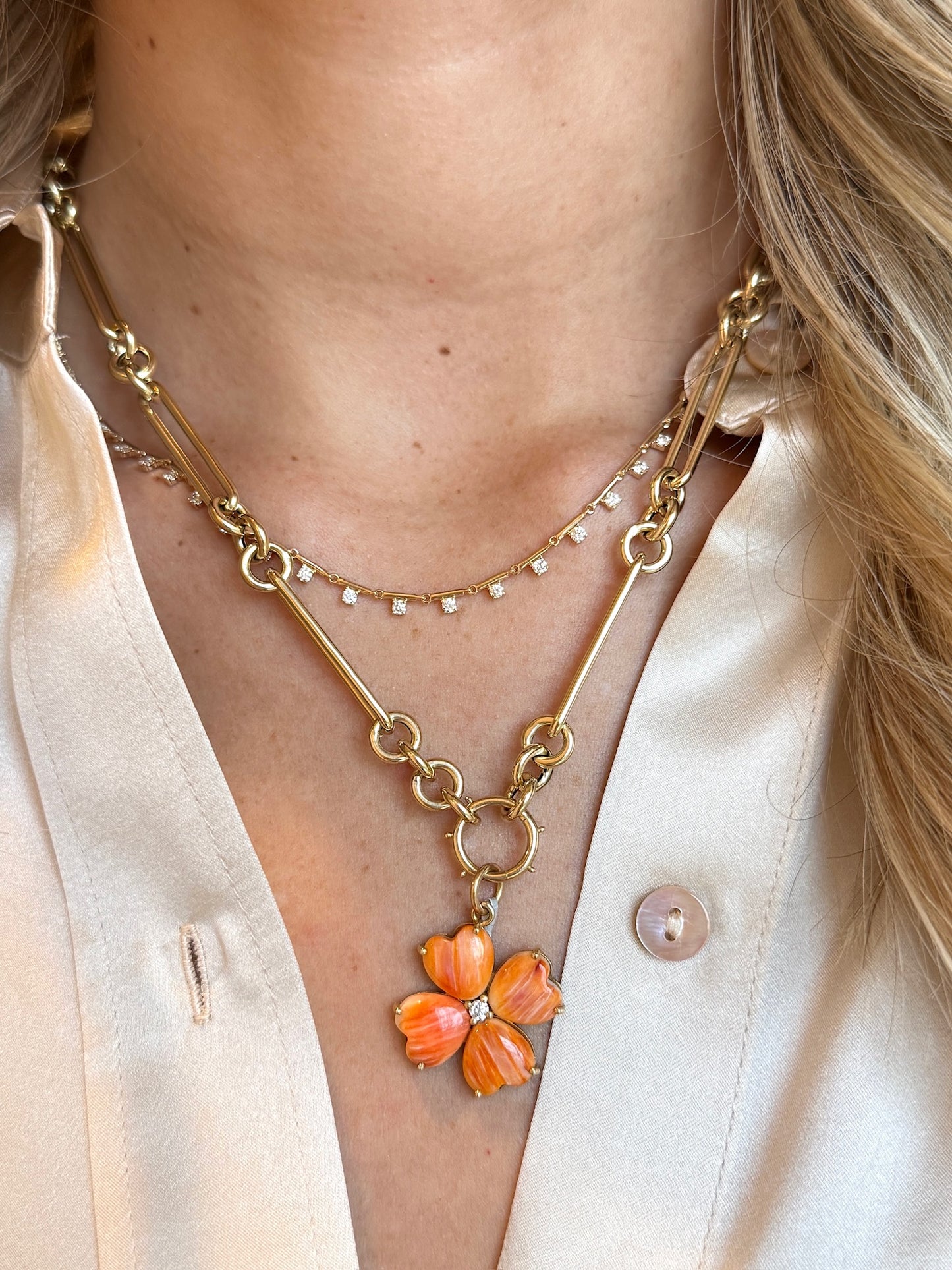 Vintage La Rose 14K Spiney Oyster Flower Pendant