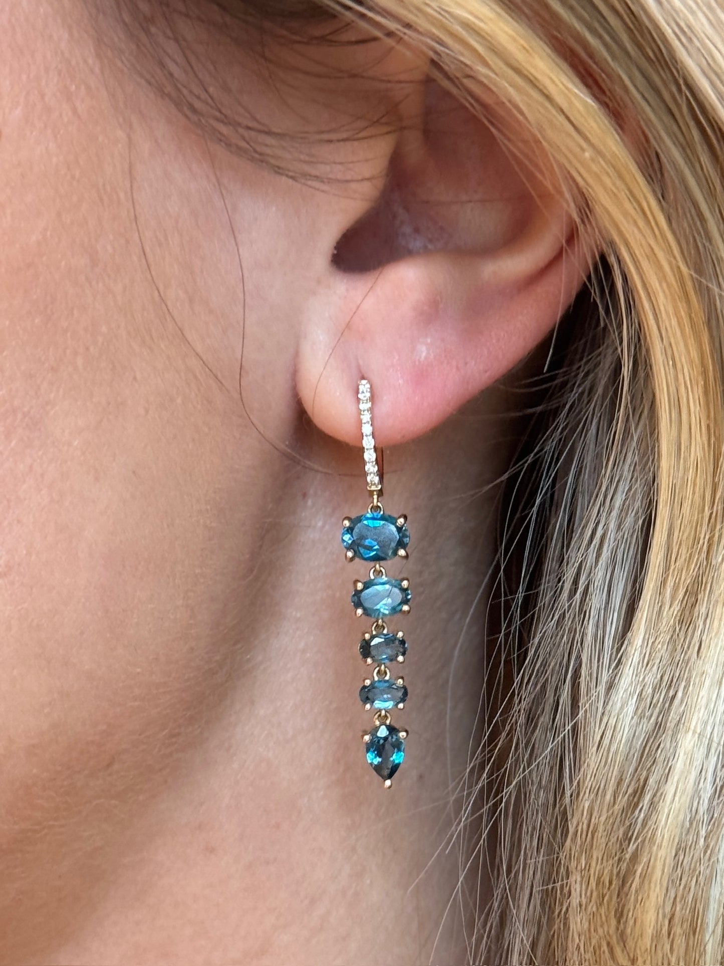 Vintage La Rose 14K London Blue Topaz Drop Earrings