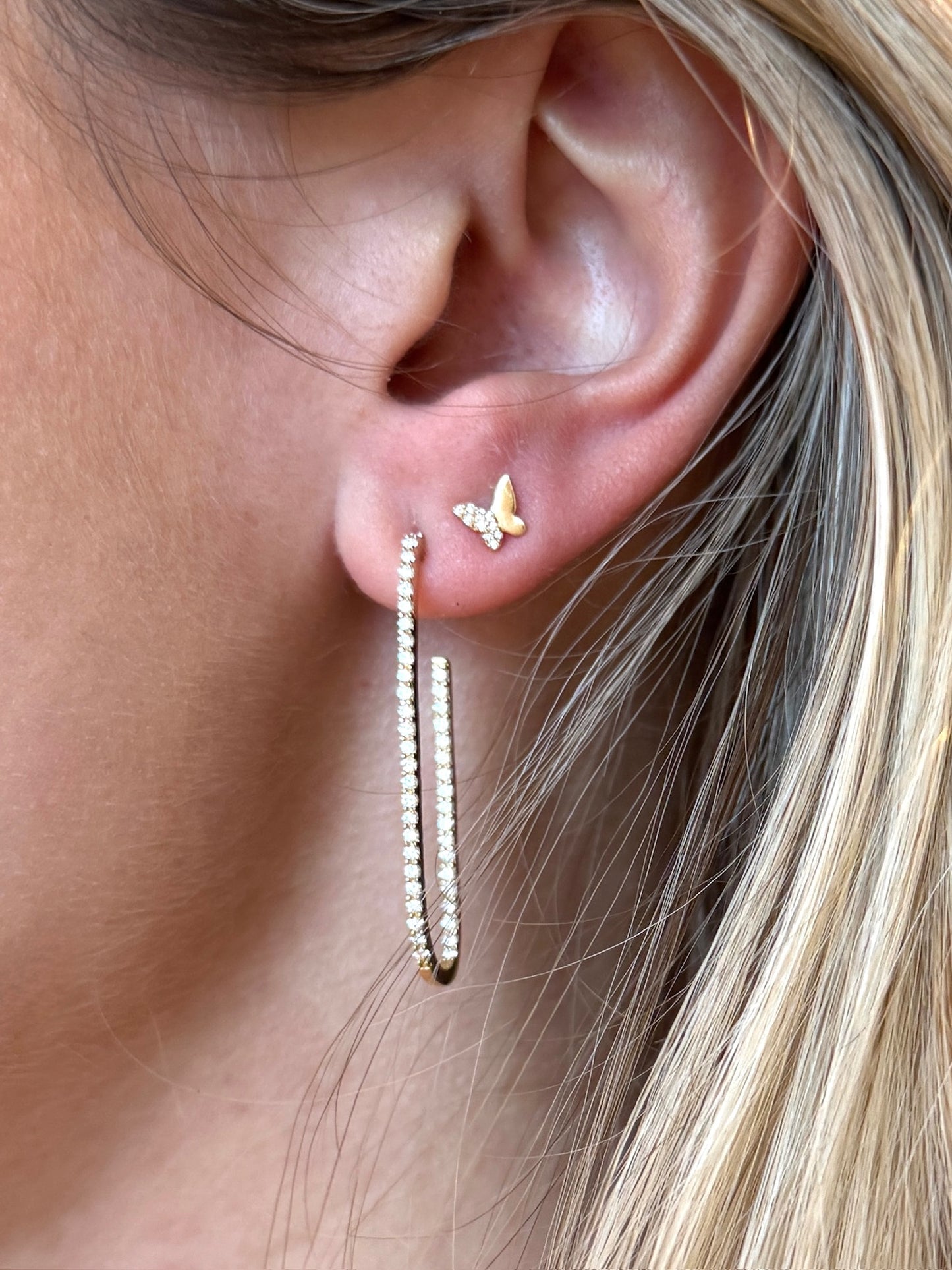 Vintage La Rose 14K Diamond Paperclip Hoops