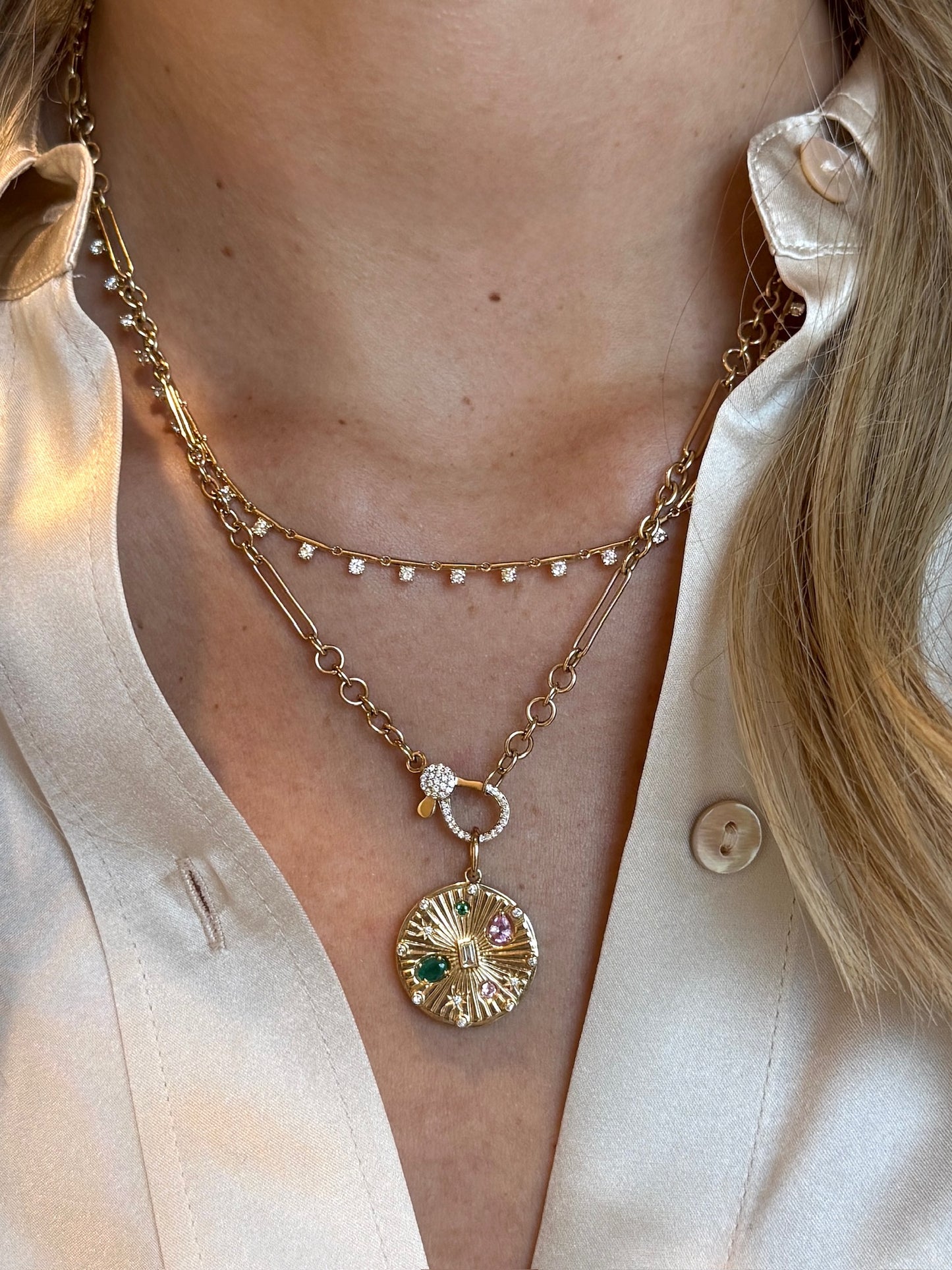 Vintage La Rose 14K Mixed Gemstone Pendant