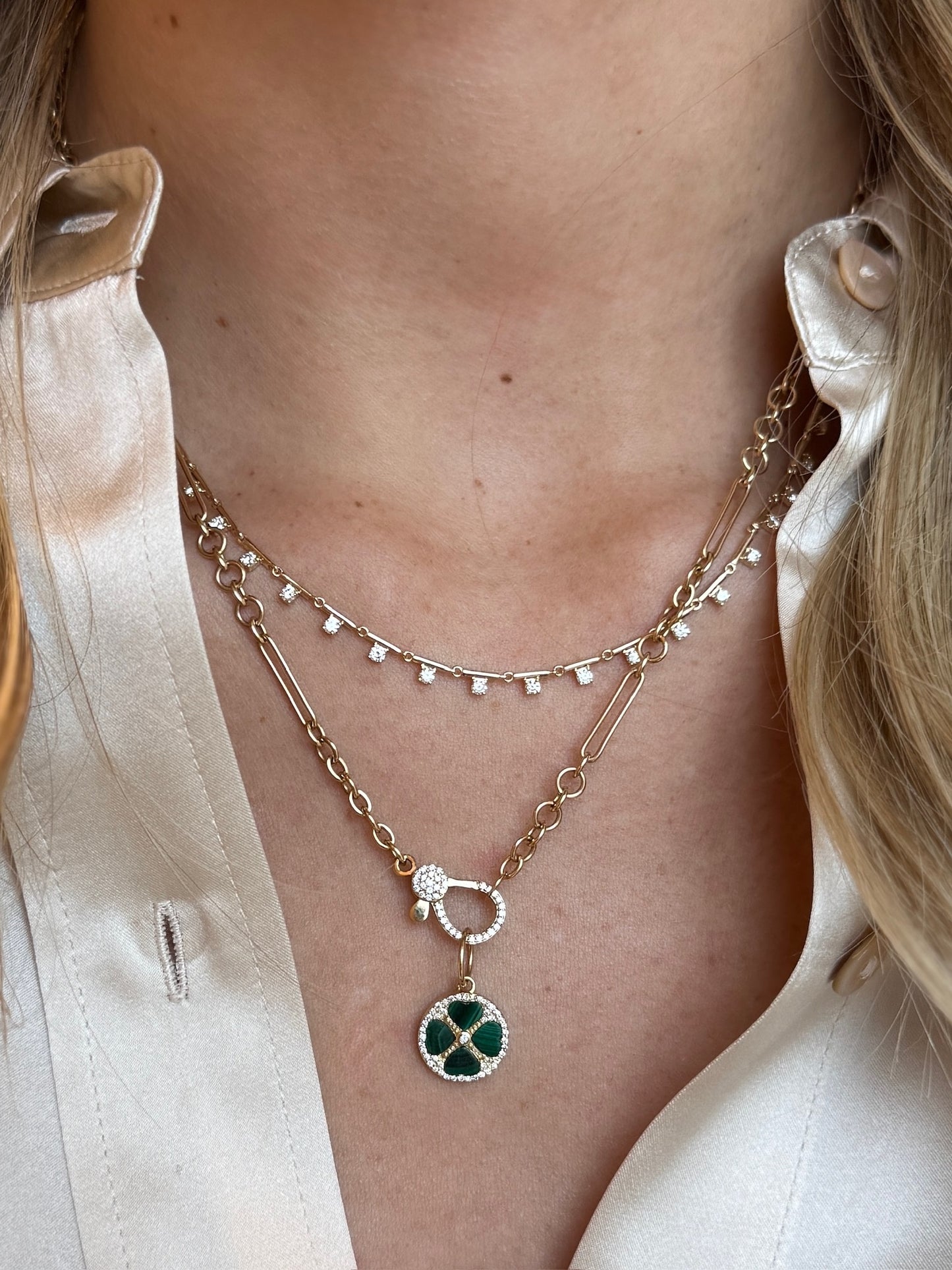 Vintage La Rose 14K Malachite Diamond Clover Pendant