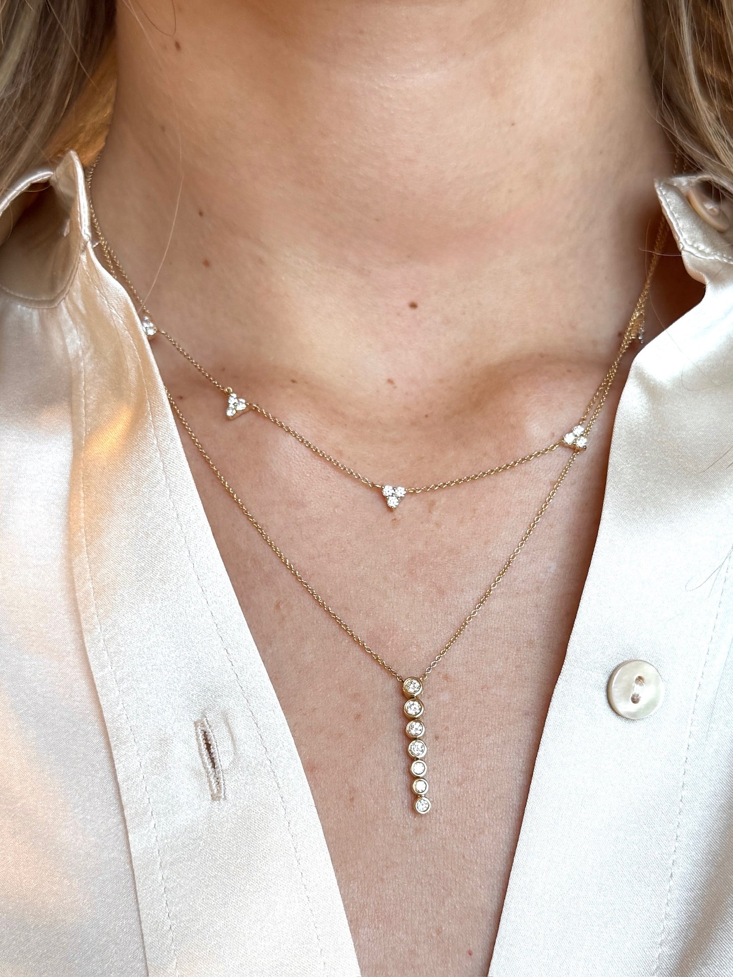 Vintage La Rose 14K Diamond Trio Station Necklace