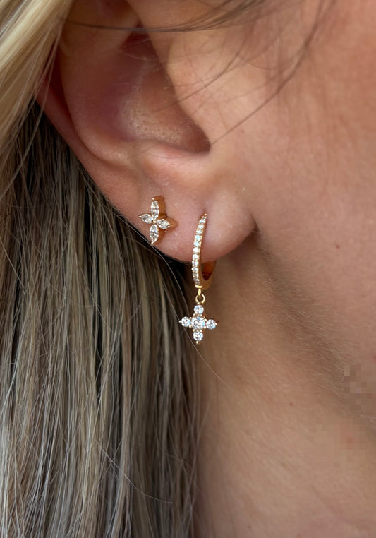 Vintage La Rose 14K Marquis Diamond Cross Studs