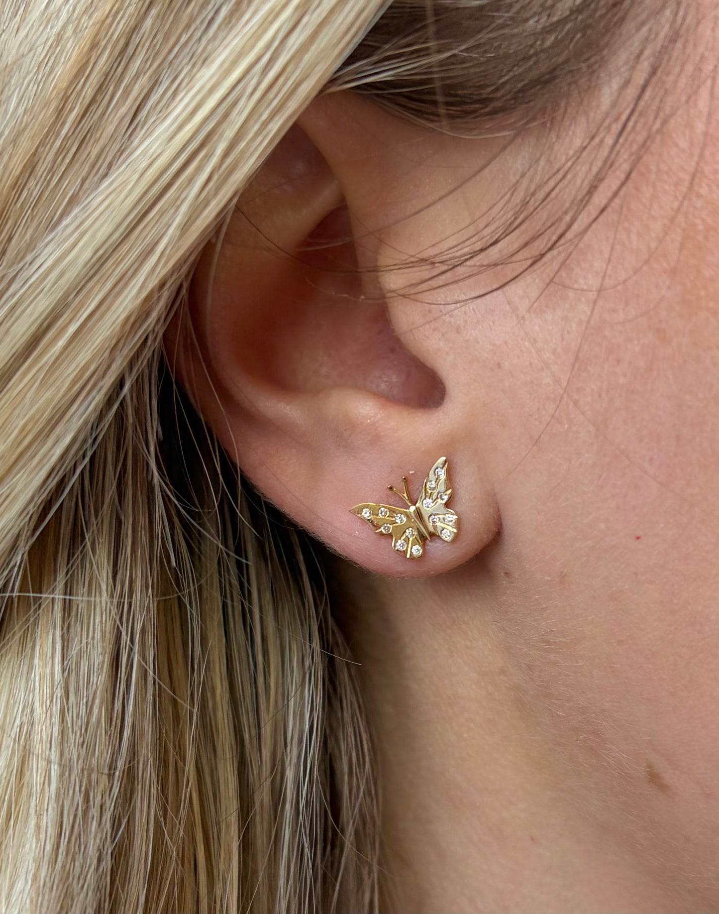 Vintage La Rose 14K Diamond Butterfly Studs