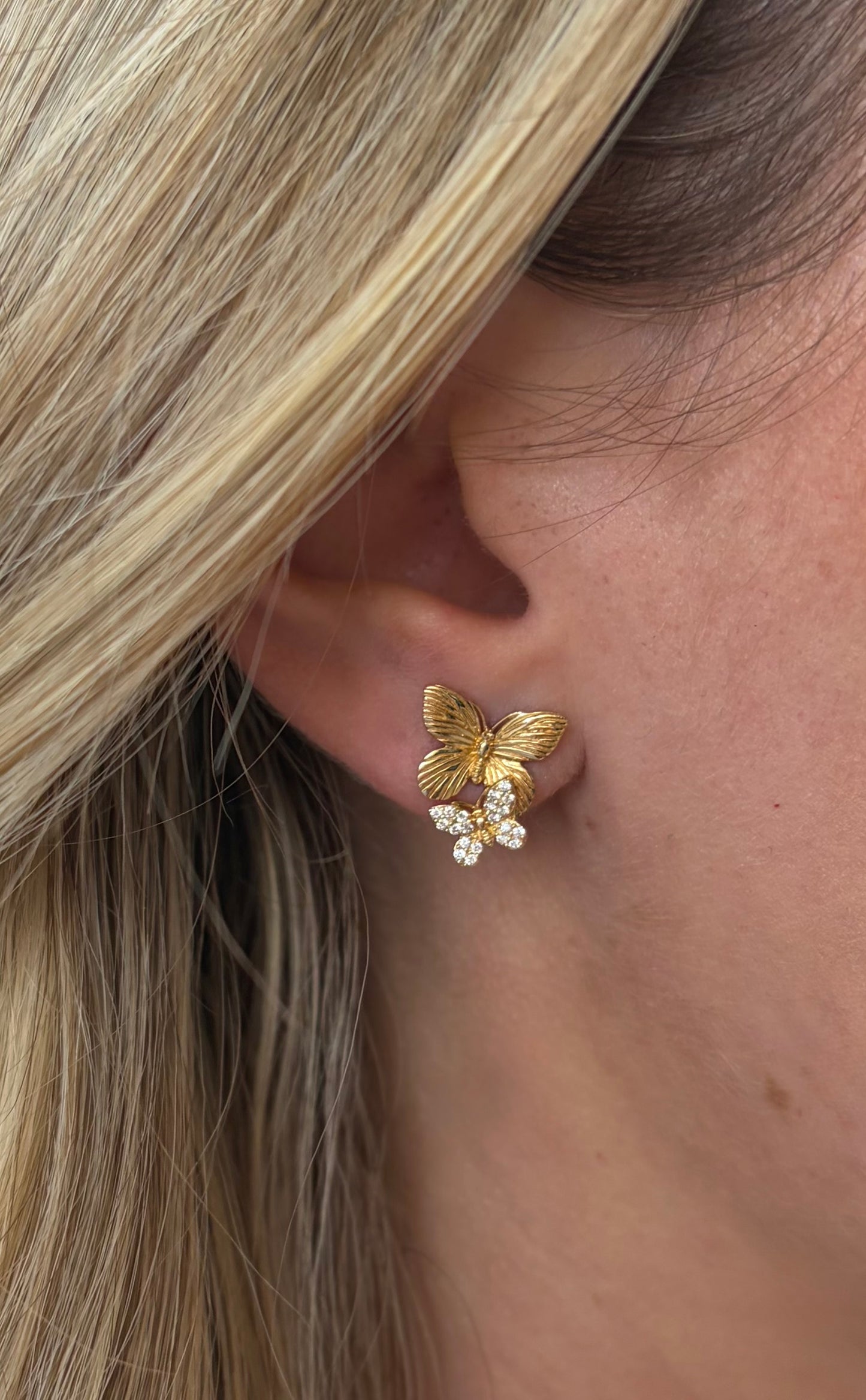 Vintage La Rose 14K Stacked Butterfly Earrings